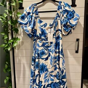 Adelyn Rae Blue and Cream Floral Dress